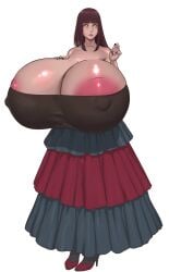 1girls areola_slip breasts_bigger_than_head breasts_bigger_than_torso bursting_breasts domina_(ura86200980) dress enormous_breasts hyper hyper_breasts long_hair solo_female spilling_out tagme ura86200980