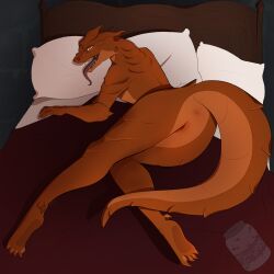 1:1 about24wasps anthro anus bed bedding bedding_background bedroom bedroom_sex claws dragonborn_(dnd) dungeons_and_dragons eye_contact female furniture hasbro hi_res inviting inviting_to_sex lizard looking_at_another presenting pussy reptile scales scalie sharp_teeth solo tail teeth teeth_showing toe_claws tongue tongue_out vulva wizards_of_the_coast yellow_eyes