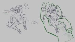 1x1x1x1_(forsaken) body_hair forsaken_(roblox) healed_scars leaking_cum legs_apart micro_on_macro roblox_game scars shrunken size_difference tail toastafterdark two_time_(forsaken) uncut wings