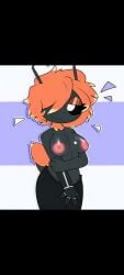 anthro areolae big_breasts black_body clothed_female furry furry_female lycra mandoy1o1 nipples orange_hair original_character sleeve tail topless white_eyes