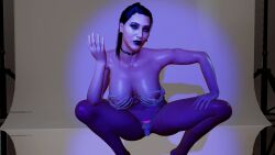1girls 3d 3d_(artwork) areolae australian belly_button_piercing big_breasts bikini black_eyebrows black_hair black_lipstick breasts chains choker choker_writing ear_piercing exposed_nipples fake_tattoo female female_focus female_only fit_female full_lips glowing_tattoo looking_at_viewer no_shoes nose_ring pentagram perky_nipples photo_shoot purple_lighting rhea_ripley simple_background simple_shading skeletal_hand skull squatting virt-a-mate virtamate womb_tattoo wwe wwe_2k wwe_diva yotsuyu_simp