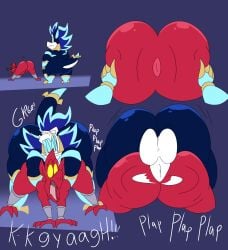 all_fours anal anal_sex anklet anthro anus ass balls big_balls big_butt big_penis blue_body bracelet bubble_butt capcom comic comicfiruko demon demon's_crest digital_media_(artwork) duo empty_eyes featureless_crotch firebrand gargoyle gargoyle's_quest genitals ghosts_'n_goblins hand_on_butt hi_res huge_butt humanoid_pointy_ears jewelry male nude overweight overweight_male penetration penile penile_penetration penis penis_in_ass pointy_ears red_arremer red_body sound_effects spread_butt spreading tail text