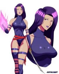 2d big_ass big_breasts big_butt big_nipples big_thighs breasts clothed clothing curvaceous curvaceous_female curvaceous_figure curvy curvy_female female female_focus female_only long_hair looking_at_viewer marvel marvel_comics marvel_rivals nipples_visible_through_clothing psylocke psylocke_(marvel_rivals) purple_hair ryuujinart thick_thighs thigh_highs vengeance_psylocke