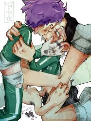 anal anal_sex asian asian_male blood_on_face blowjob brown_eyes deepthroat drugs gangbang gay kissing kissing korean leaking leaking_precum male/male male/male/male male_only min-su mmm_threesome naked nam-gyu pale_skin park_min-su purple_hair raped squid_game thanos thanos_(squid_game) threesome yaoi