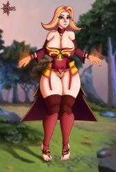 1girl big_boobs big_breasts big_thighs big_waist caosenriqueart dota_2 female ginger girl lina lina_inverse mage magical_girl orange_eyes orange_hair redhead solo