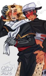 1boy 1nonbinary 8:11_(visual_novel) anal artist_signature black_hair blonde_hair blush body_hair colored facial_hair gay half-dressed male no_visible_genitalia nonbinary priest priest_uniform qpids_4rrow rendered ryker_dublin self_upload sweating tagme uniforms vittorino_(8:11) yaoi