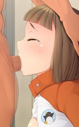 1boy bird blush brown_hair censored closed_eyes drooling fellatio female hands_on_another's_head highres ikusagawa jacket mosaic_censoring oral penguin penis profile rape saliva short_hair sora_yori_mo_tooi_basho straight sweat tamaki_mari tears