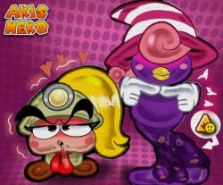after_oral akis_neko armless artist_name balls big_penis blonde_hair blush bodily_fluids clothed clothed_female clothing dripping duo female genital_fluids genitals gloves goomba goombella gynomorph gynomorph/female hair handwear hat headgear headwear hi_res humanoid intersex intersex/female legless lips lipstick lipstick_on_balls lipstick_on_penis makeup mario_bros nintendo not_furry nude nude_gynomorph paper_mario paper_mario:_the_thousand_year_door penis pink_eyes pink_hair precum precum_drip precum_in_mouth purple_body purple_skin saliva saliva_on_penis shadow_siren slightly_chubby slightly_chubby_gynomorph slightly_chubby_intersex spirit text thick_lips trans trans_woman vein veiny_penis vivian_(mario) waddling_head witch_hat yellow_lips yellow_lipstick