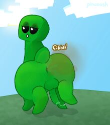 anus ass backsack balls bedroom_eyes big_butt black_eyes blue_sky bodily_fluids cloud creeper_(minecraft) digital_media_(artwork) erection eyelashes eyeshadow fart fart_cloud feral foreskin genital_fluids genitals glans green_body hi_res hiked_leg humanoid_genitalia humanoid_penis looking_at_viewer looking_back makeup male microsoft minecraft mojang narrowed_eyes outside penis pincoosh precum precum_string presenting presenting_hindquarters quadruped raised_leg rear_view seductive signature sky solo sound_effects sun tail uncircumcised vowelless vowelless_sound_effect xbox_game_studios