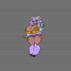 arsfromnowhere_(artist) big_breasts goat goat_girl goat_horns hooves huge_bgeasts leopard_print mio_(miocosmosvr) oppai shortstack sketch sports thick thick_ass thick_legs wide_hips