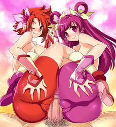 2girls ass bike_shorts breasts cameltoe censored clothing crotch_rub cure_dream cure_rouge double_tribadism_on_penis earrings grinding group_sex hair_ornament heels high_heels high_resolution huge_ass jewelry long_hair magical_girl male_pubic_hair mosaic_censoring multiple_girls natsuki_rin outercourse penis pov precure pretty_cure pubic_hair purple_eyes purple_hair red_eyes red_hair sex shoes short_hair shorts smile solusolution teamwork threesome tongue topless tribadism_on_penis wink yes!_precure_5 yumehara_nozomi