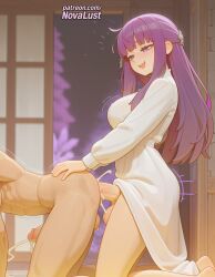 1boy 1futa 2025 ai_generated artist_name balls barefoot blunt_bangs blush breasts bust chest clothed_female_nude_male cock cum dick female fern_(sousou_no_frieren) futa futa_cock futa_on_male futadom futanari futanari_penetrating futanari_penetrating_male hi_res high_quality high_resolution highres indoors intersex long_hair male male_penetrated malesub motion_lines novalust open_mouth patreon patreon_username penis purple_eyes purple_hair sousou_no_frieren stable_diffusion submissive submissive_male testicles trembling watermark