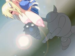 1girls 2boys 4:3 animated areolae artist_request astraea astraea_(sora_no_otoshimono) blonde_hair blush breast_sucking breasts closed_eyes dark-skinned_male gigantic_breasts hanging_breasts huge_nipples lactation large_areolae large_breasts long_breasts milk milking nokko_otsu sakurai_tomoki sora_no_otoshimono super_squeezer tagme