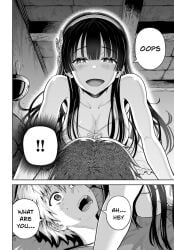 1boy 1girls ageha_tsubaki_(dungeon_ni_hisomu_yandere_na_kanojo) bedroom_eyes big_breasts black_and_white breasts canonical_scene cropped dominant_female dungeon_ni_hisomu_yandere_na_kanojo_ni_ore_wa_nando_mo_korosareru female female_knight female_on_top femdom hairband imminent_sex kiska_(dungeon_ni_hisomu_yandere_na_kanojo) knight male malesub manga manga_page nightgown no_color official_art pinned_down pinned_to_bed questionable_consent submissive_male yandere