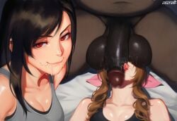 aerith_gainsborough ai_generated aigatari blacked cuckold dark-skinned_male fat_male fellatio final_fantasy final_fantasy_vii interracial netorare netorase nsfw ntr oral sports_bra sucking_balls sweat tifa_lockhart underwear very_dark_skin wide_hips
