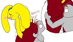 ambiguous_gender ambiguous_rimming_female anal anthro ass blue_body blush bodily_fluids brown_body candy chocolate closed_eyes cutaway dessert drooling duo emanata empty_eyes face_in_ass fakemon feces feces_on_face floppy_ears food food_creature fur grey_body hand_on_butt human lagomorph leporid living_marshmallow male mammal mochamel_(theonetruesinner) open_mouth oral peeps pooping_on_another rabbit rimming saliva scat scatplay scut_tail sex short_tail simple_background sound_effects sweat tail text theonetruesinner white_background wide_eyed yellow_body yellow_fur
