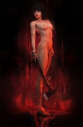 3d action_pose axe big_breasts casual completely_nude dreadout dreadout_2 female female_protagonist human linda_meilinda nude nude_female nudist pale_skin skstalker vagina video_games weapon