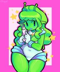 big_ass big_breasts big_butt breasts brown_eyes clothing curvaceous curvaceous_female curvaceous_figure curvy curvy_figure curvy_hips female female_focus female_only gomy_(pripunt) green_skin looking_at_viewer original original_character pripunt rubber slime slime_girl