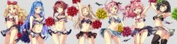 7girls ass azur_lane birmingham_(azur_lane) black_hair blonde_hair blue_hair blush breasts cheerleader cheerleader_uniform cleveland_(azur_lane) confident cooper_(azur_lane) cute embarrassed exposed_panties exposed_torso helena_(azur_lane) jenkins_(azure_lane) jumping long_hair macaroni_hourensou microskirt midriff miniskirt multiple_girls open_mouth panties pink_hair pom_poms radford_(azur_lane) red_hair revealing_clothes saratoga_(azur_lane) short_hair skirt_lift skirt_up smile standing take_your_pick underboob underwear wide_hips