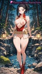 1girls 2025 ai_generated bare_arms bare_shoulders belt belt_skirt beltskirt black_hair blush boku_no_hero_academia boots breasts breasts_out brown_eyes cleft_of_venus female female_only forest full_body hi_res highres large_breasts leotard looking_at_viewer momo_yaoyorozu my_hero_academia natsuyoru nature night nipples outdoors patreon ponytail pussy red_footwear red_leotard smile solo standing thighs tree voluptuous voluptuous_female water wet yaoyorozu_momo