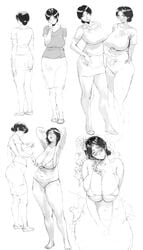 big_breasts bikini breasts flower flower_in_hair mature_female milf monochrome orushibu posing rough_sketch sketch swimsuit