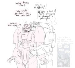 bisexual bisexual_female bisexual_male blush crying elita_one hand hand_on_breast hands_on_pussy hugging hugging_from_behind in_love megatron optimus_prime transformers