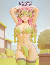 1boy 1futa 2025 ai_generated artist_name bangs blur_censor blurry blurry_background blurry_foreground blush box bra braid breasts bust chest collarbone demon_slayer depth_of_field flying_sweatdrops futanari gradient_hair green_eyes green_hair green_legwear hi_res high_quality high_resolution highres in_box in_container intersex japanese_clothes kanroji_mitsuri kimetsu_no_yaiba long_hair male mole mole_under_eye motion_blur multicolored_hair navel novalust open_mouth panties patreon patreon_username photo_(medium) pink_hair stable_diffusion thighhighs thighs underwear watermark