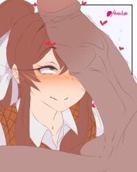 arte_mitzuki artemitzuki_(artist) before_sex cock_on_face doki_doki_literature_club huge_cock imminent_oral imminent_sex monika_(doki_doki_literature_club)