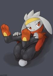 2025 3_toes 4_fingers absurd_res anthro ass biped camel_toe clothed clothed_anthro clothed_female clothing digital_drawing_(artwork) digital_media_(artwork) feet female fingers fur generation_8_pokemon genital_outline grey_body grey_fur grey_tail hi_res lagomorph looking_at_viewer lying mammal nintendo on_back pokemon pokemon_(species) presenting presenting_hindquarters presenting_vulva pussy raboot red_eyes sealer4258 simple_background solo tail toes vulva vulva_outline
