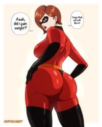 ass back_view big_ass big_breasts big_butt big_thighs big_titties breasts brown_hair clothing curvaceous curvaceous_female curvaceous_figure curvy curvy_figure curvy_hips disney elastigirl female female_focus helen_parr milf pixar ryuujinart short_hair superheroine the_incredibles the_incredibles_2