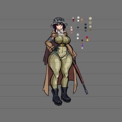 arsfromnowhere_(artist) big_breasts demon huge_breasts human military military_uniform sketch wide_hips