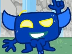 1boy blazzip_(bflh) happy looking_at_viewer male_only penis_out posing screenshot sweaty sweaty_body yellow_eyes