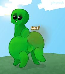 anus ass bedroom_eyes big_butt black_eyes blue_sky cloud creeper_(minecraft) digital_media_(artwork) eyelashes eyeshadow fart fart_cloud female feral green_body hi_res hiked_leg looking_at_viewer looking_back makeup microsoft minecraft mojang narrowed_eyes outside pincoosh presenting presenting_hindquarters pussy quadruped raised_leg rear_view seductive signature sky solo sound_effects sun tail vowelless vowelless_sound_effect vulva xbox_game_studios