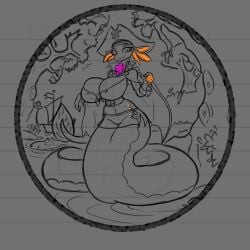 arsfromnowhere_(artist) big_breasts eel eel_girl furry huge_bgreasts lamia long_tail monster_girl pirate pirate_girl pirate_hat sketch snail tail wide_hips