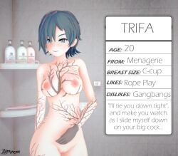 1girls arrancon breasts faunus female gray_hair gray_hair_female grey_eyes nude_female profile rwby shower_room solo_female trifa_(rwby) web