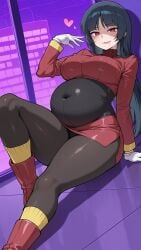 ai_art ai_assisted ai_generated apron ass belly belly_expansion big_ass big_belly big_breasts big_breasts cum curvy dark_hair female female natsume_(pokemon) nude pokemon pregnant red_eyes sex voluptuous voluptuous_female white_skin