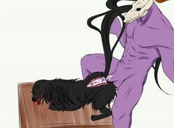 anal anal_sex ass black_fur bone canine cum_in_ass cum_inside domestic_dog elias_ainsworth erection from_behind_position gay internal internal_cumshot looking_back male monster muscular muscular_male penis ruth_(mahoutsukai_no_yome) size_difference the_ancient_magus_bride white_background yaoi zen4don zoophilia