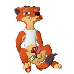 1boy alpha_channel anthro anus balls bottomless bow christmas clothed clothing disney duke_weaselton erection gift half-closed_eyes holidays looking_at_viewer magzol male male_only mammal mustelid pawpads penis ribbons shirt simple_background sitting smile solo spreading tag tank_top text transparent_background weasel zootopia