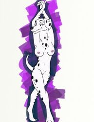 101_dalmatians anthro black_nose breasts canine dalmatian disney dog female female_only fur furry joesanchez mammal nipples perdita pose pussy solo spots