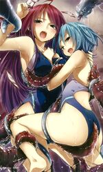 2girls blush buriki female mizugi multiple_girls red_hair resized tagme tentacle