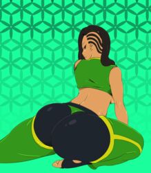 1girls ass backboob big_ass black_hair brazilian brazilian_female breasts brown_eyes capcom clothed dark_hair dat_ass dressed female female_only human kikoshou latina laura_matsuda long_hair pinup solo street_fighter street_fighter_v thong video_games