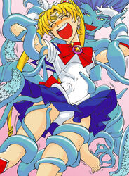 alien bishoujo_senshi_sailor_moon blonde_hair closed_eyes clothing consensual_tentacles feet panties sailor_moon skirt small_breasts smooth_skin tentacle tentacles_under_clothes tickleague tickling toes usagi_tsukino white_panties