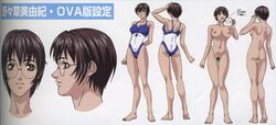 1girls barefoot bible_black breasts brown_eyes brown_hair character_sheet feet female female_only glasses kein_yachimata mizugi model_sheet nonogusa_miyuki nude official_art pubic_hair short_hair sideboob smile solo swimsuit uncensored yoshiten