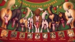 9_penises 9boys anus_focus anus_peek ass ass_focus balls baubles bernese_mountain_dog big_penis black_anus black_balls blush blush_lines brown_eyes brown_pupils canid canine canine_genitalia canine_knot canine_penis canis christmas christmas_bauble christmas_decorations christmas_ornaments dalmatian doberman dobermann domestic_dog english_text erect_penis erection feral garland german_shepherd golden_retriever great_dane hanging_balls hanging_penis hard_on husky knot knotted_penis looking_at_viewer male male_only only_male paws penis penis_knot pink_anus portrait_(object) portraits presenting presenting_anus presenting_ass presenting_balls presenting_hindquarters presenting_penis red_knot red_penis red_penis_tip retriever saint_bernard shiba_inu smile smiling smiling_at_viewer stuck_in_wall veiny veiny_penis voidlesky white_knot white_penis