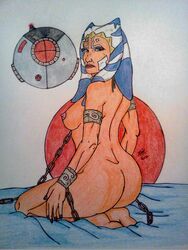 ahsoka_tano ass blue_eyes bound breasts chained_up clone_wars closed_mouth erect_nipples feet kneeling nipples nude painted_nails slave star_wars swf123 tagme togruta