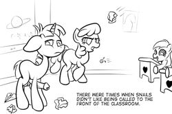 cheerilee_(mlp) earth_pony equine female friendship_is_magic fur male monochrome my_little_pony nude pony ragingsemi snails_(mlp) text