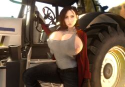 1girls 3d 3d_(artwork) alternate_breast_size alternate_costume alternate_hairstyle areola areola_slip asymmetrical_hair belt belt_buckle big_breasts black_jeans black_pants breast_out breasts breasts_bigger_than_head brown_gloves clavicle cleavage collarbone day daytime exposed_breast exposed_nipple farmgirl female female_only gigantic_breasts gloves huge_breasts humanoid humanoid_female humanoid_only jacket jacket_open jeans kate_beckinsale large_breasts light-skinned_female light_skin looking_at_viewer nipple_slip nipples nipples_visible_through_clothing no_bra no_bra_under_clothes one_breast_out open_jacket pants selene_(underworld) shirt solo solo_female thin_shirt top_heavy tractor underworld unzipped unzipped_jacket vaako vampire vampire_girl vehicle