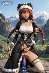 1girls ai_generated anal anal_insertion anal_masturbation anal_object_insertion animal_hat armband artist_name black_choker black_dress black_gloves braid breasts bridal_gauntlets choker clothes_lift collarbone dark-skinned_female dark_skin day dildo dildo_in_ass dildo_in_pussy dildo_insertion dildo_riding dress dress_lift elbow_gloves female female_masturbation female_only frilled_dress frills full_body gloves grass grey_thighhighs hair_between_eyes hat hi_res kneeling lifted_by_self lips long_hair looking_at_viewer lupusregina_beta maid masturbation medium_breasts mountain no_panties object_insertion outdoors overlord_(maruyama) puffy_short_sleeves puffy_sleeves pussy pussy_juice r34arts red_hair rock short_sleeves sky smile solo thighhighs twin_braids twintails twitter_logo twitter_username uncensored underbust vaginal_insertion vaginal_masturbation vaginal_object_insertion vaginal_penetration watermark white_thighhighs yellow_eyes