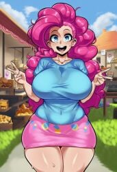 1girls 2d ai_generated beautiful big_breasts blue_eyes blue_shirt female female_focus female_only friendship_is_magic hi_res hibiki120 huge_breasts human humanization humanized large_breasts light-skinned_female long_hair my_little_pony my_little_pony_friendship_is_magic pink_hair pink_skirt pinkie_pie_(mlp) skirt smile solo standing thicc thick_thighs wide_hips