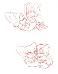 anthro bat breasts female female_only fur furry gloves interspecies monochrome multiple_females nipples rabbit rouge_the_bat sketch sonic_(series) tagme vanilla_the_rabbit yuri zinnthos